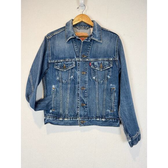 Levi's Standard Trucker Jacket Men Small Blue Denim Jean Collared Logo 70507 - Picture 1 of 13